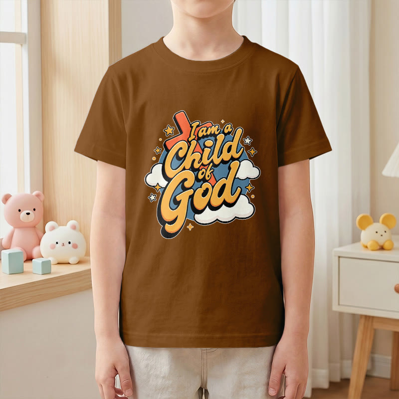 Christianartworkshop Playful Cross and Cloud Accent I Am a Child of God Kids T-Shirt - image 22