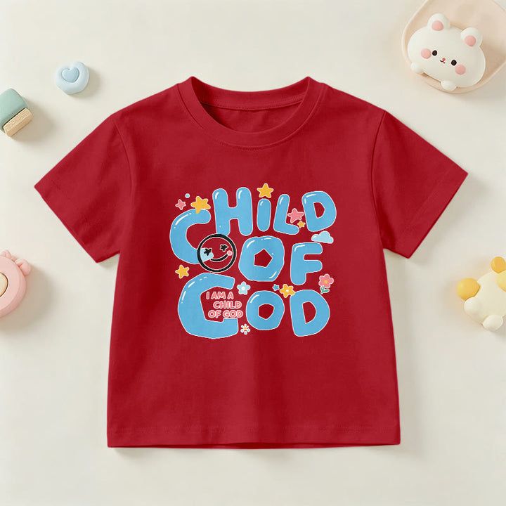 Christianartworkshop Whimsical Smiley Face and Floral Accent Child of God Kids T-Shirt - Red - US/UK/AU 14, EU170 - image 12