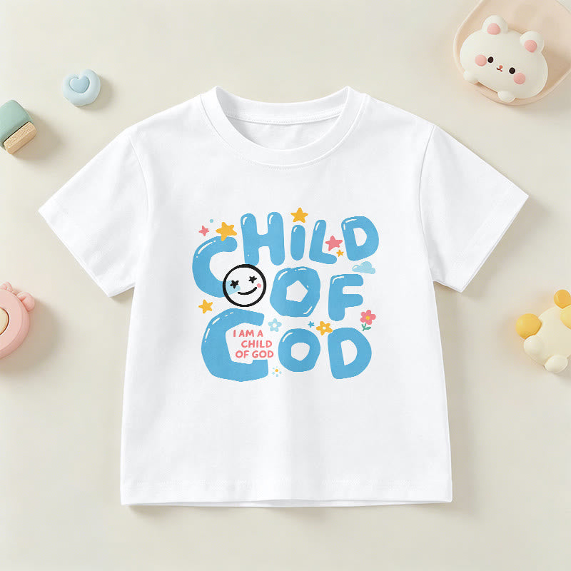 Christianartworkshop Whimsical Smiley Face and Floral Accent Child of God Kids T-Shirt - White - US/UK/AU 14, EU170 - image 3