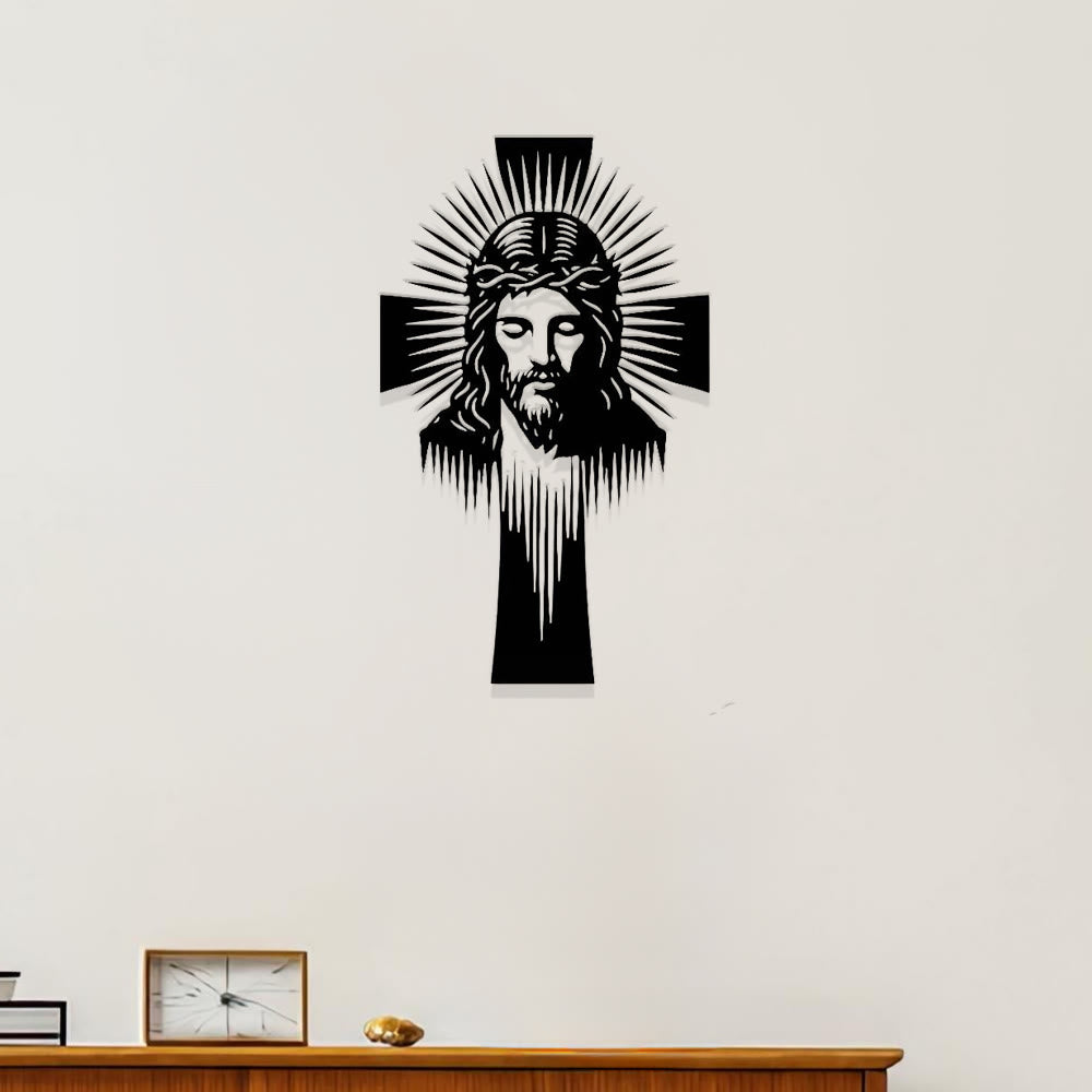 Christianartworkshop Radiant Jesus Cross Metal Wall Decor: A Symbol of Divine Light and Grace - image 0