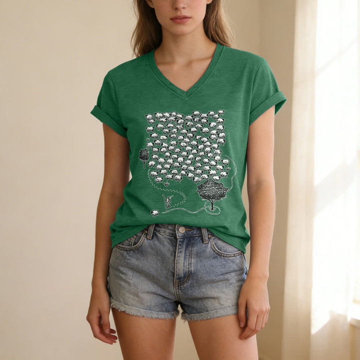 Christianartworkshop Flock of Sheep Graphic Print V-Neck T-shirt - image 13