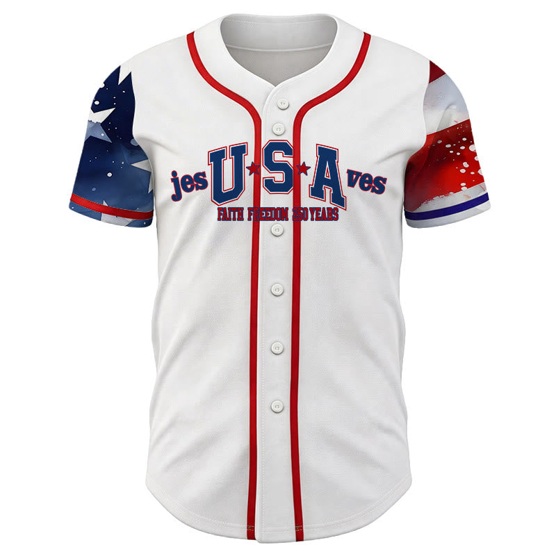 Christianartworkshop Personalized Jesus Saves USA Patriotic Faith Freedom Baseball Jersey - image 1