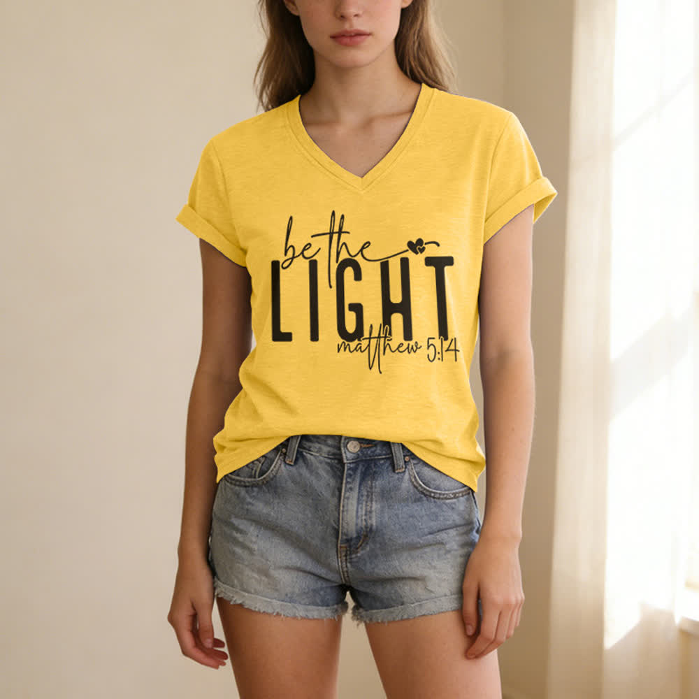 Christianartworkshop Women's Be The Light Faith Print V-Neck T-shirt - image 11