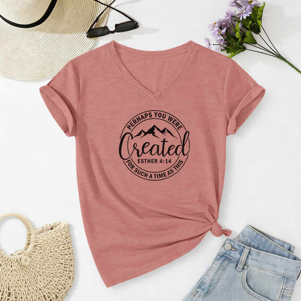 Christianartworkshop Women's Perhaps You Were Created Print V-Neck T-shirt - Light Pink - 2XL - image 18
