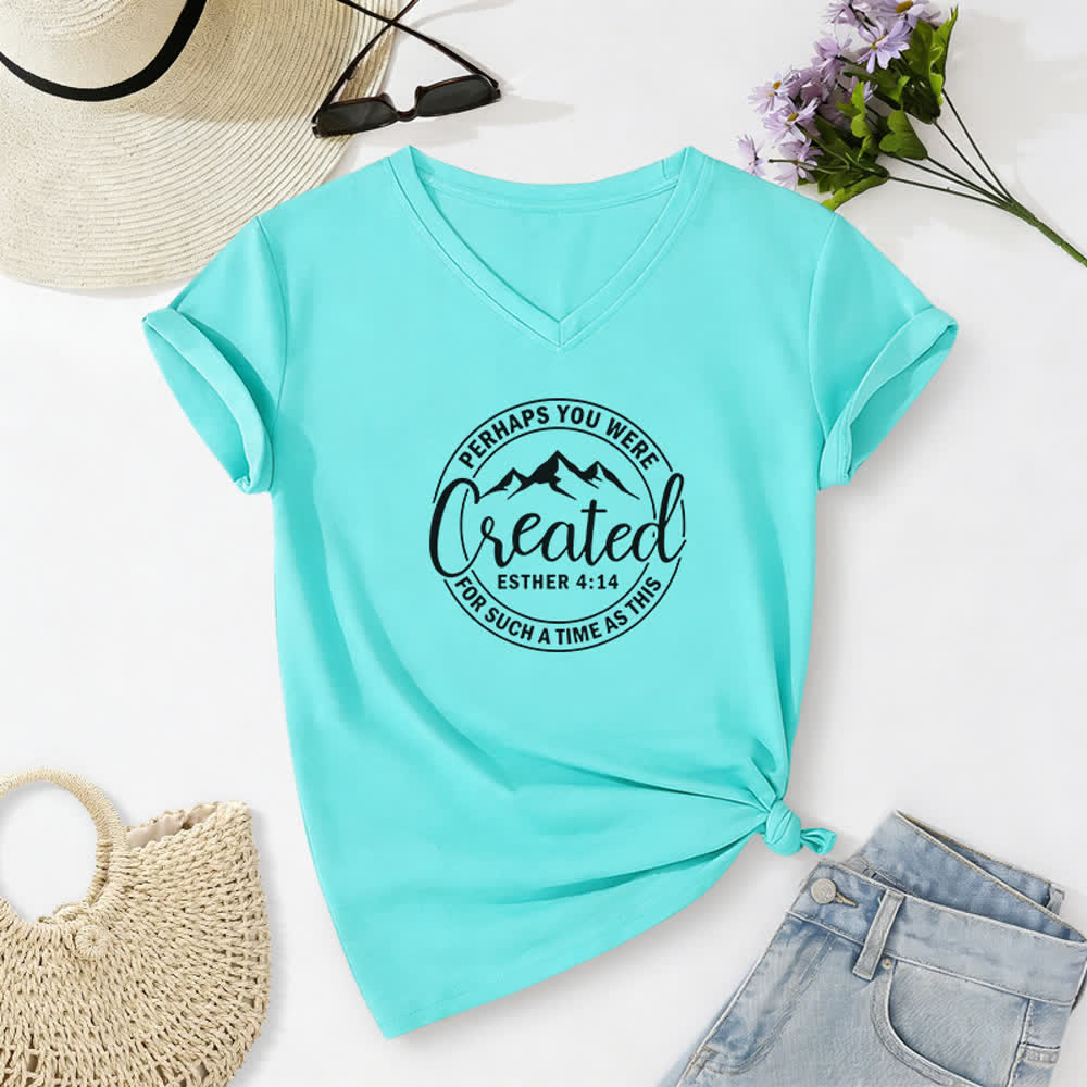 Christianartworkshop Women's Perhaps You Were Created Print V-Neck T-shirt - Sky Blue - 2XL - image 16
