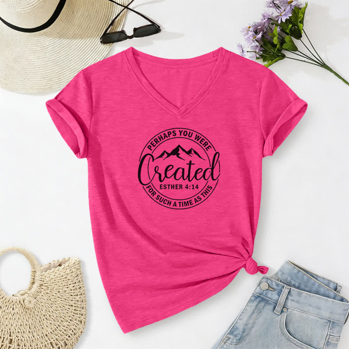 Christianartworkshop Women's Perhaps You Were Created Print V-Neck T-shirt - Rose - 2XL - image 22