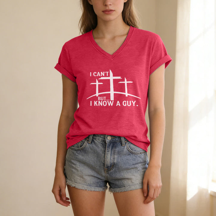Christianartworkshop I Can't But I Know A Guy Print V-Neck T-shirt - image 21
