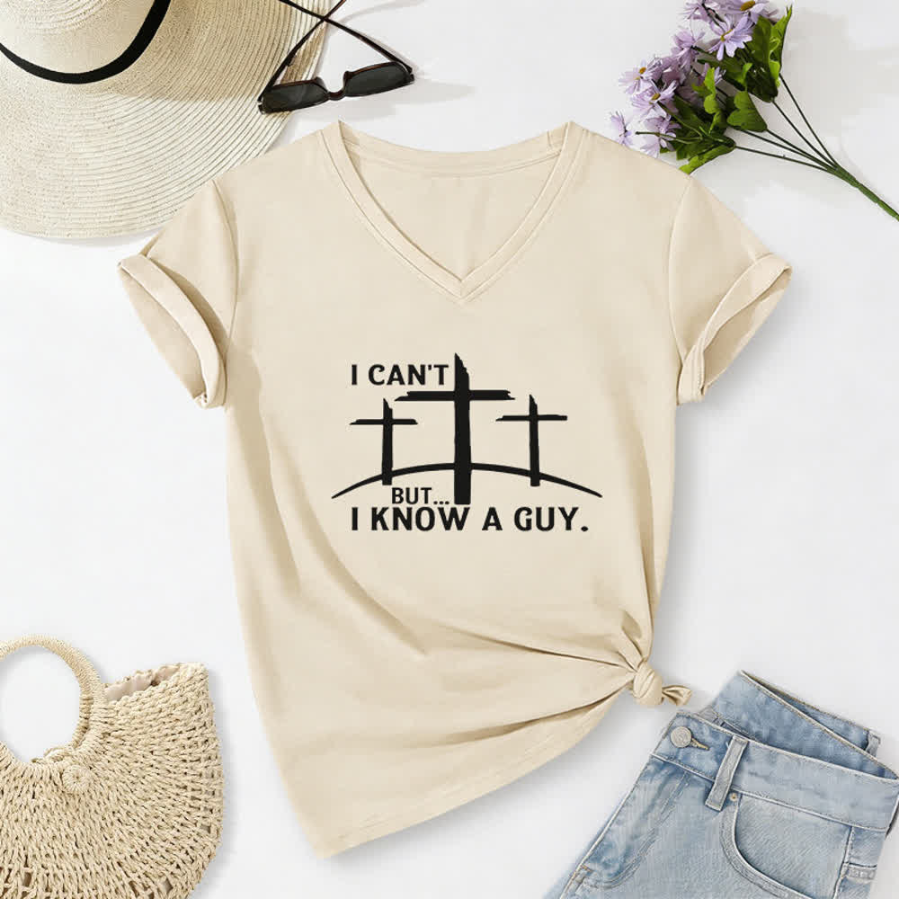 Christianartworkshop I Can't But I Know A Guy Print V-Neck T-shirt - Beige - 2XL - image 8