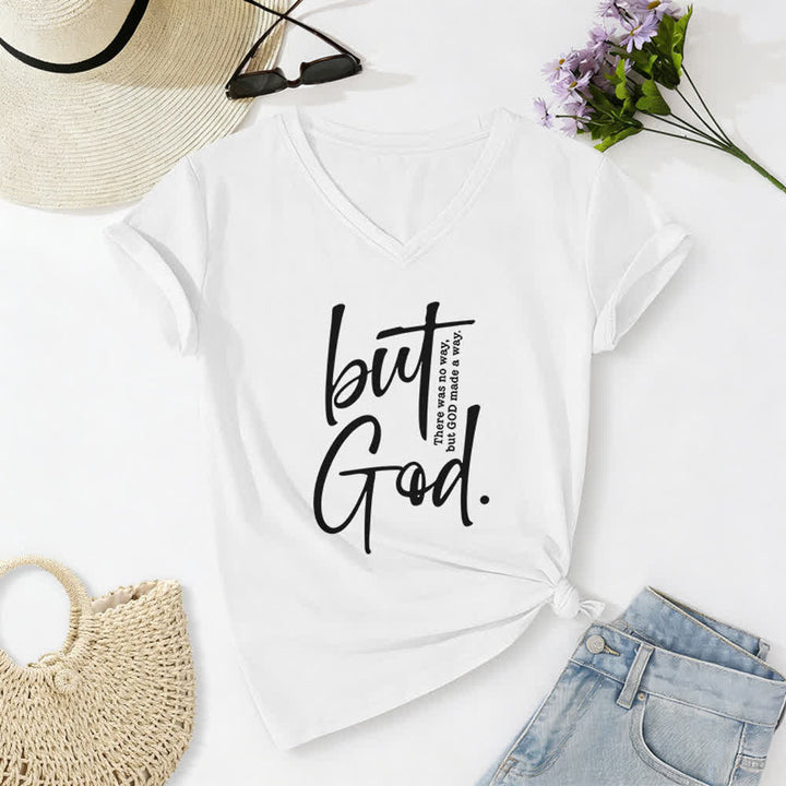 Christianartworkshop Women's Faith Christian But God Bible Verse Print V-Neck T-shirt - White - 2XL - image 0