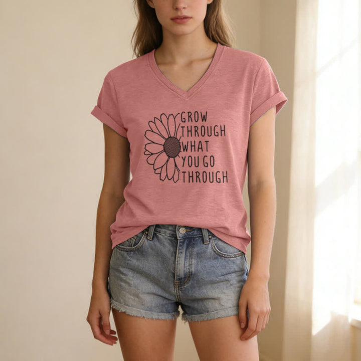 ChristianartworkshopWomen's Grow Through What You Go Through Print V-Neck T-shirt - image 19