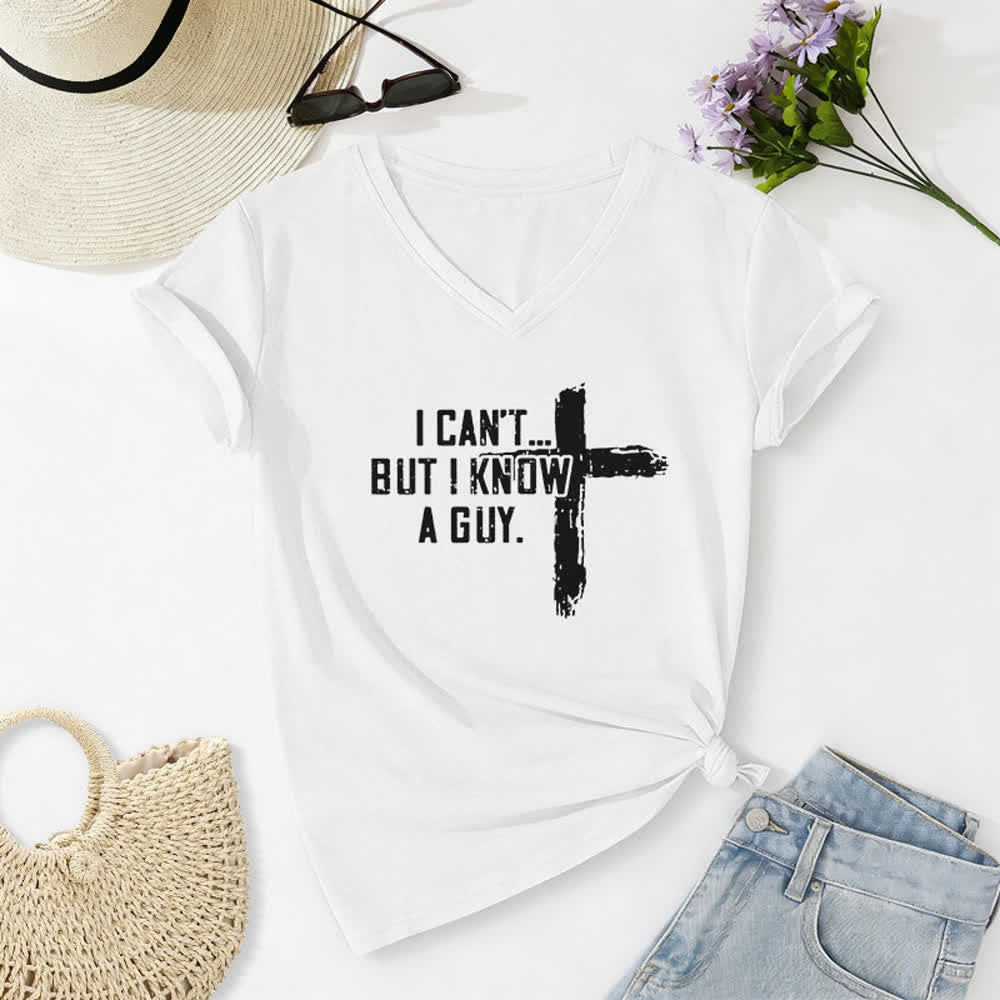 Christianartworkshop Women's I Can't But I Know A Guy Faith Print V-Neck T-shirt - White - 2XL - image 4