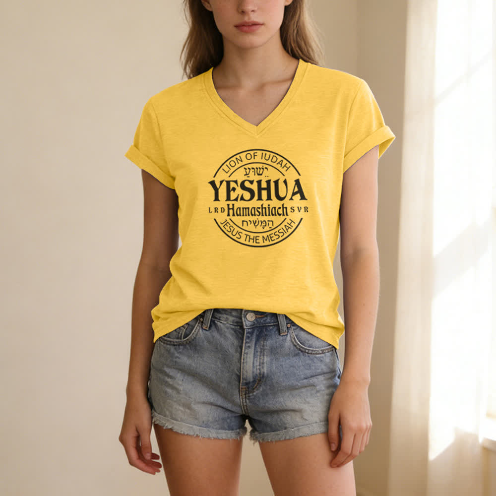 Christianartworkshop Women'S Lion Of Judah Yeshua Printed Casual V-Neck T-shirt - image 11