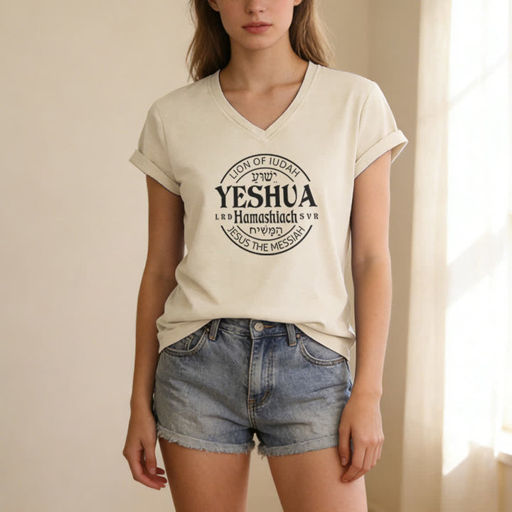 Christianartworkshop Women'S Lion Of Judah Yeshua Printed Casual V-Neck T-shirt - image 9