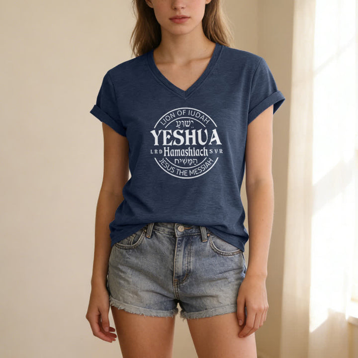 Christianartworkshop Women'S Lion Of Judah Yeshua Printed Casual V-Neck T-shirt - image 17