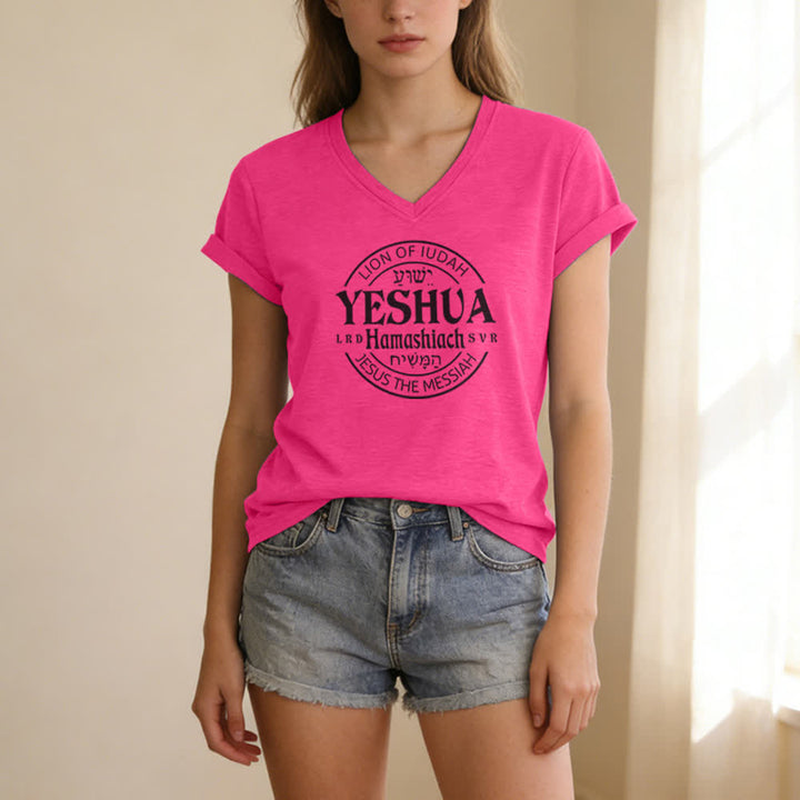 Christianartworkshop Women'S Lion Of Judah Yeshua Printed Casual V-Neck T-shirt - image 23