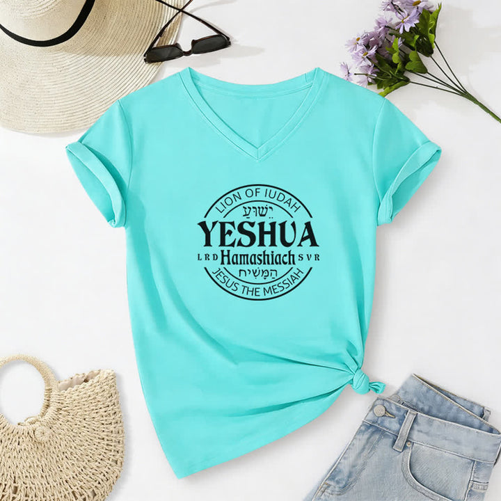Christianartworkshop Women'S Lion Of Judah Yeshua Printed Casual V-Neck T-shirt - Sky Blue - 2XL - image 14