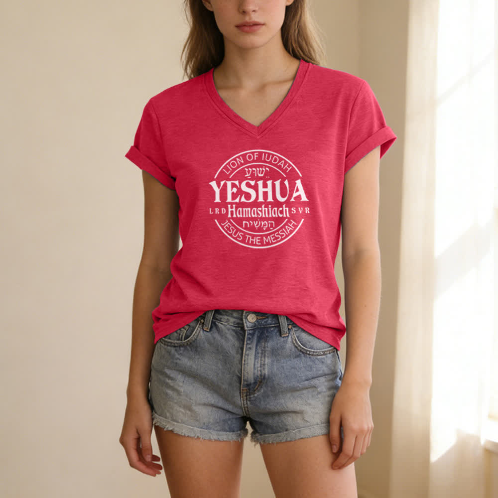 Christianartworkshop Women'S Lion Of Judah Yeshua Printed Casual V-Neck T-shirt - image 21