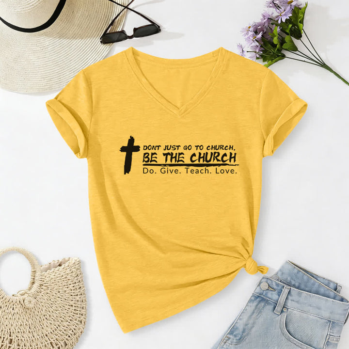 Christianartworkshop Women's Don't Just Go To Church Be The Church Casual V-Neck T-shirt - Yellow - 2XL - image 10