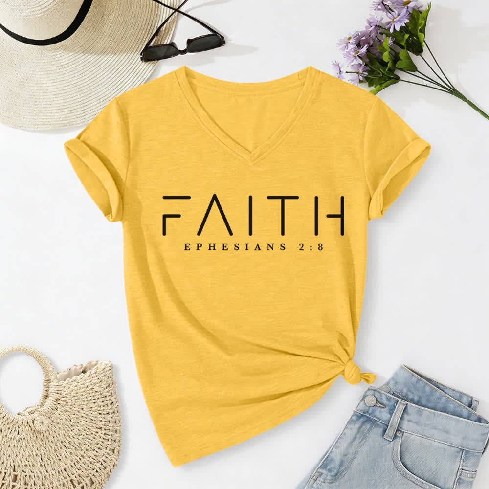 Christianartworkshop Women's Faith Printed Casual V-Neck T-shirt - Yellow - 2XL - image 10