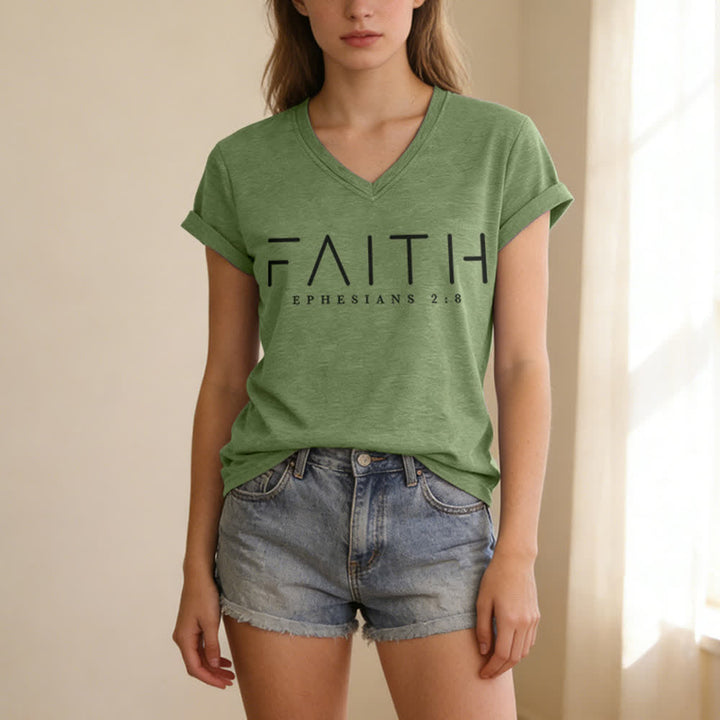 Christianartworkshop Women's Faith Printed Casual V-Neck T-shirt - image 13