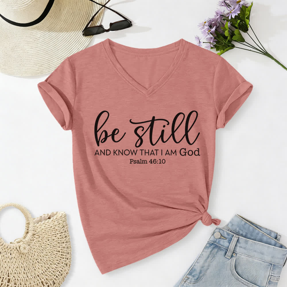 Christianartworkshop Women's Be Still And Know That I Am God Casual V-neck T-shirt - Light Pink - 2XL - image 18