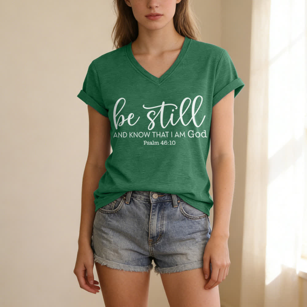 Christianartworkshop Women's Be Still And Know That I Am God Casual V-neck T-shirt - image 13