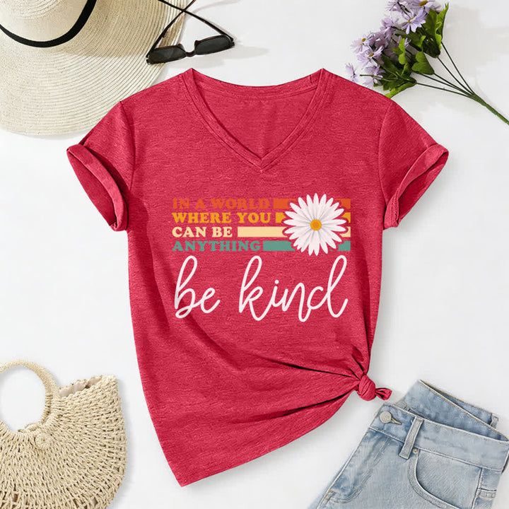 Christianartworkshop Women's In A World Where You Can Be Anything Be Kind V-neck T-shirt - Red - 2XL - image 20