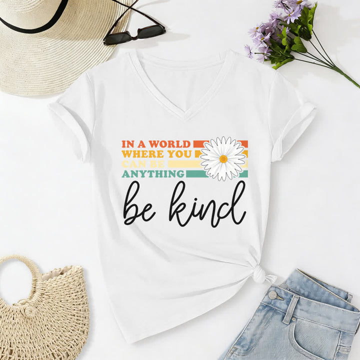 Christianartworkshop Women's In A World Where You Can Be Anything Be Kind V-neck T-shirt - White - 2XL - image 4