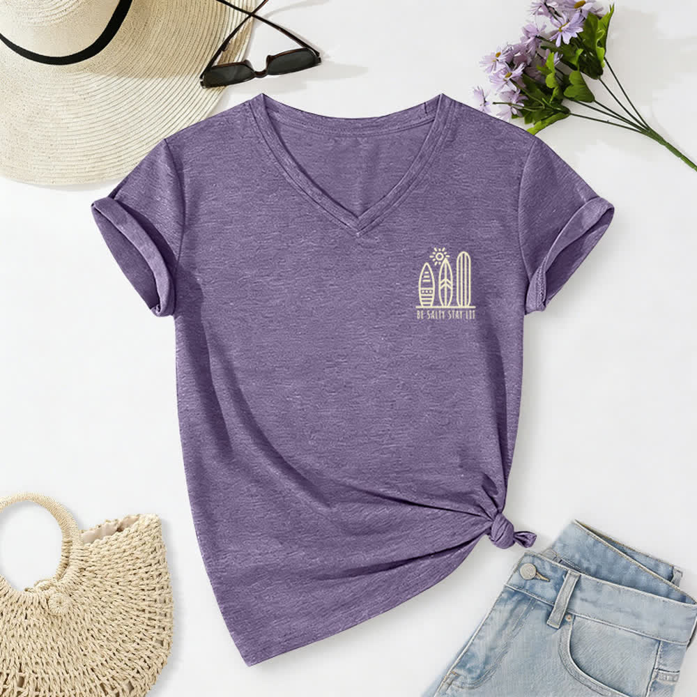 Christianartworkshop Women's Be Salty Stay Lit Printed Casual V-neck T-shirt - image 62