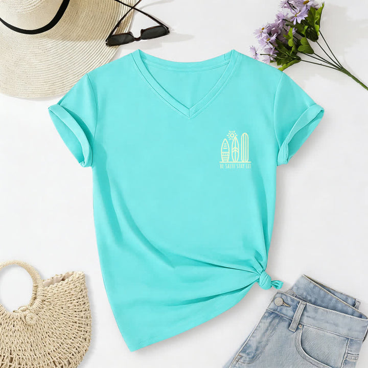 Christianartworkshop Women's Be Salty Stay Lit Printed Casual V-neck T-shirt - image 42