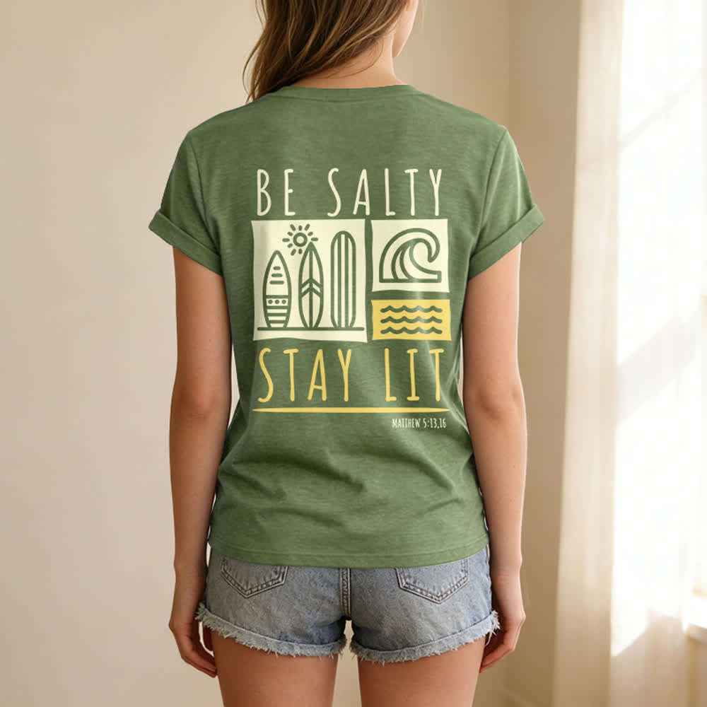 Christianartworkshop Women's Be Salty Stay Lit Printed Casual V-neck T-shirt - image 33