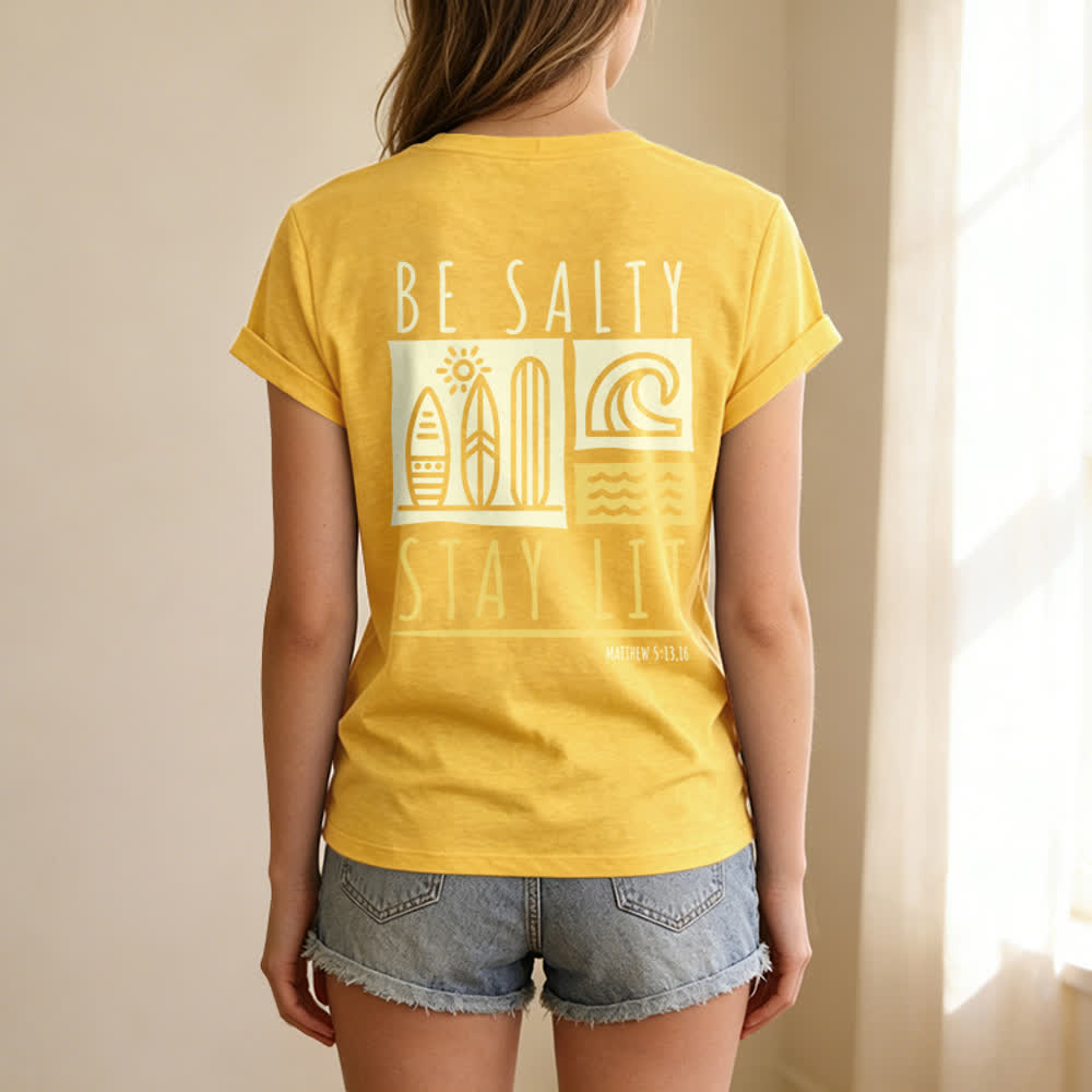 Christianartworkshop Women's Be Salty Stay Lit Printed Casual V-neck T-shirt - image 28