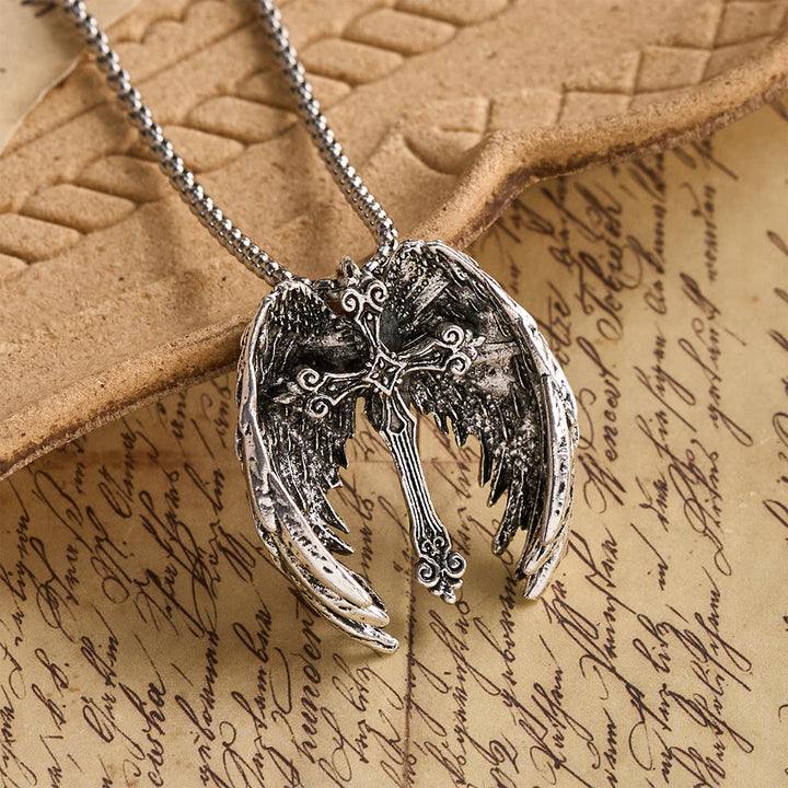 Christianartworkshop Guardian Angel Wings Cross Pendant Necklace: Spiritual Protection Jewelry - Guardian Angel Wings - image 0