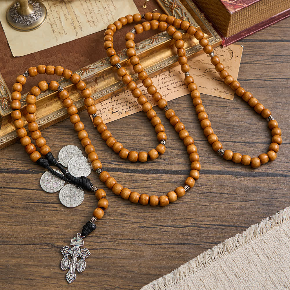 Christianartworkshop Traditional Rustic Wood 5/15/20 Decade Prayer Rosary with St. Benedict Medal & Crucifix - image 6