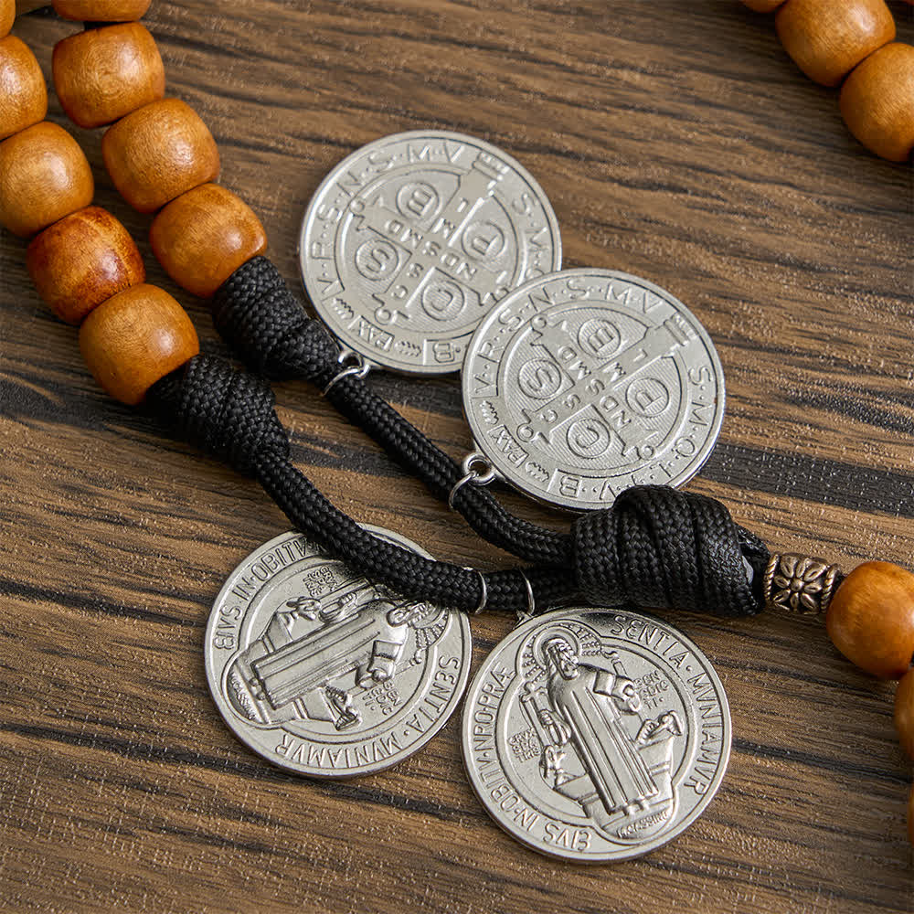 Christianartworkshop Traditional Rustic Wood 5/15/20 Decade Prayer Rosary with St. Benedict Medal & Crucifix - image 15