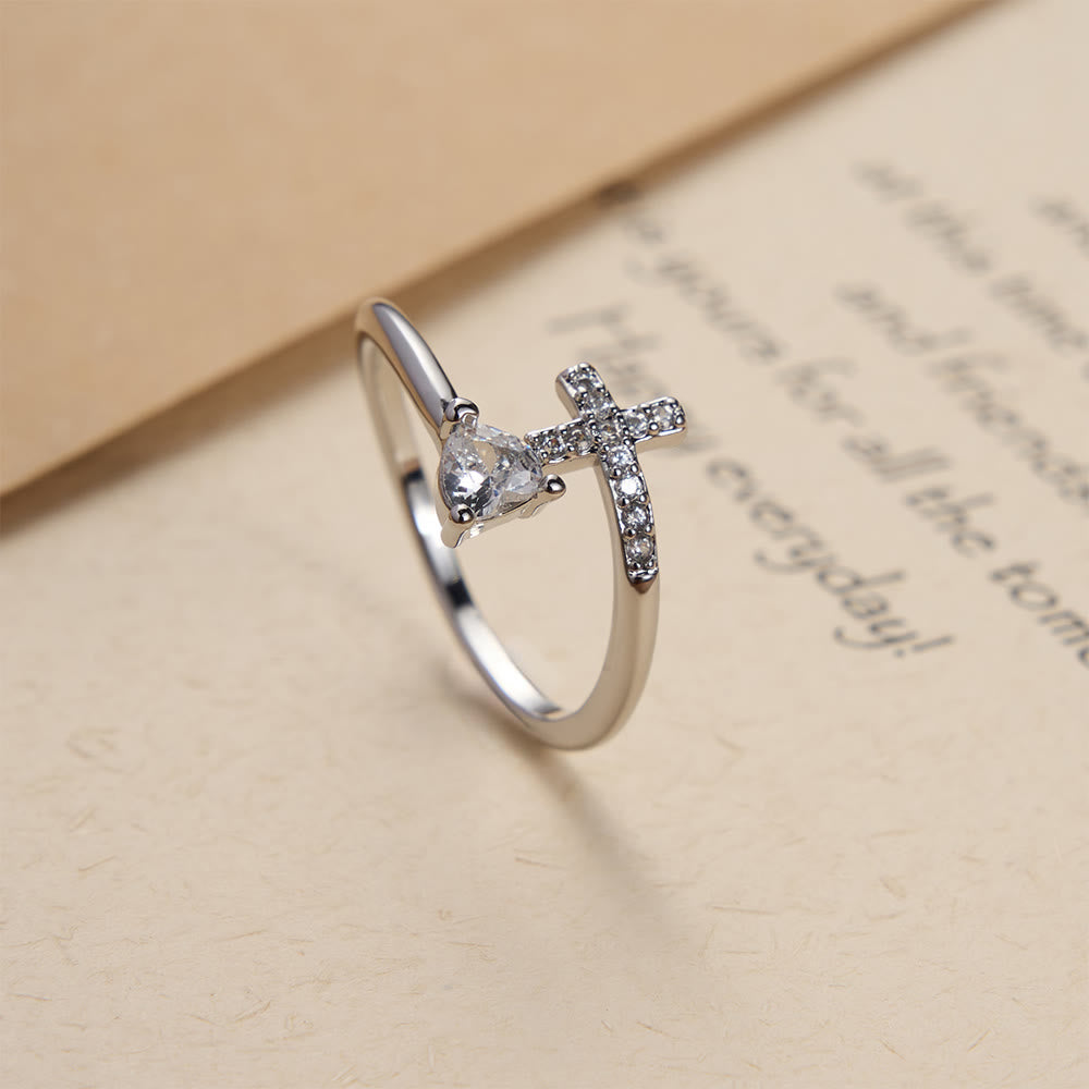 Christianartworkshop Two-Color Adjustable Ring with Paved Cross & Heart Zircon Accents: A Reminder of Sacred Grace - Silver(Suitable for US Sizes 9-12) - image 8