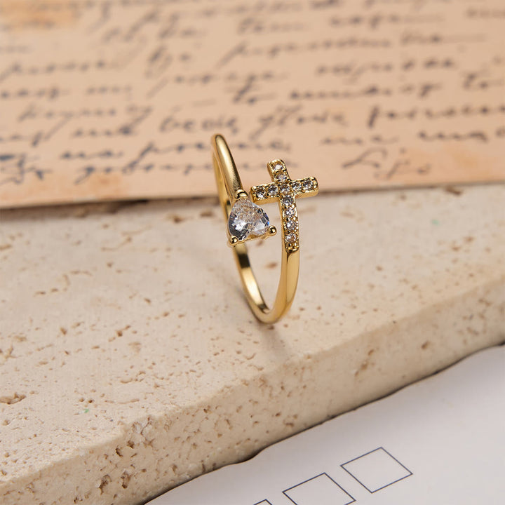 Christianartworkshop Two-Color Adjustable Ring with Paved Cross & Heart Zircon Accents: A Reminder of Sacred Grace - image 7