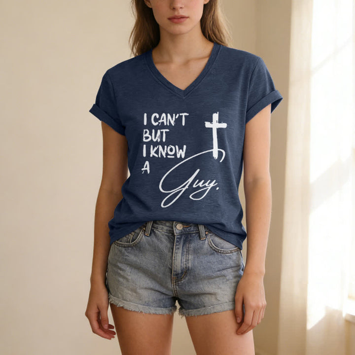 Christianartworkshop I Can't But I Know A Guy Print V-Neck T-shirt - image 17