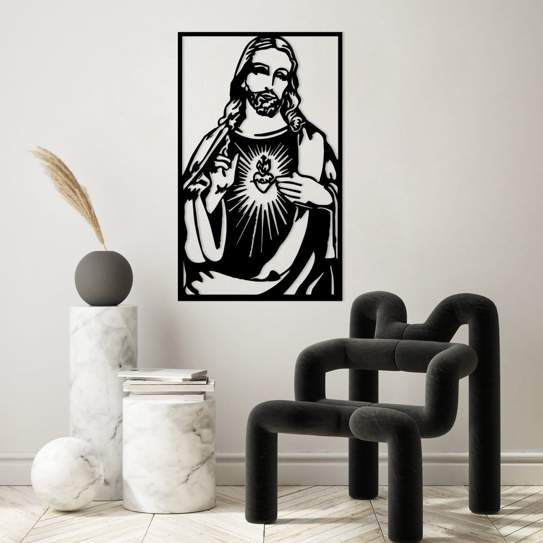 Christianartworkshop Minimalist Sacred Heart Jesus Metal Wall Sign: A Quiet Reminder of His Tender Mercy - image 0