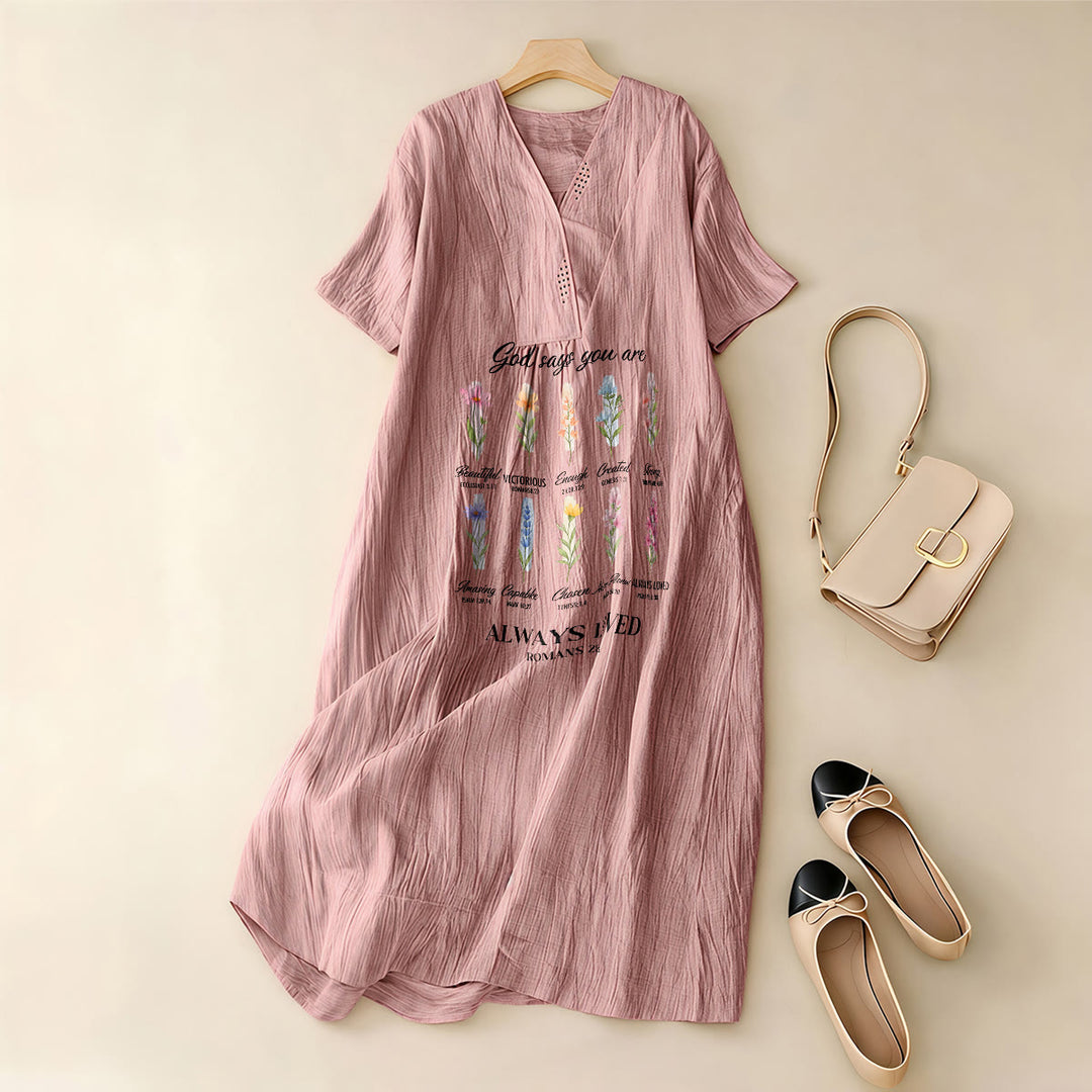 Christianartworkshop God Says You Are Always Loved Floral V-Neck Short Sleeve Midi Dress - image 7