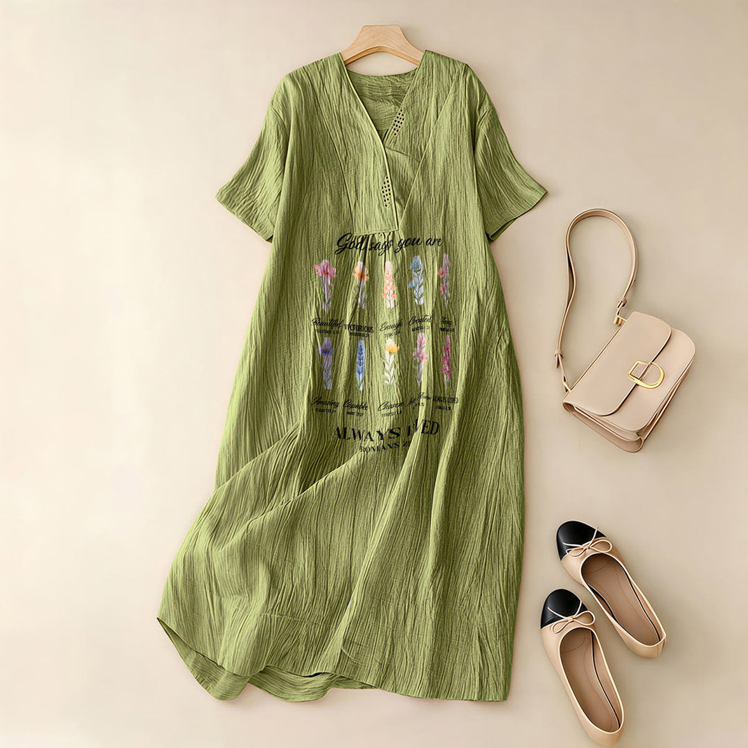 Christianartworkshop God Says You Are Always Loved Floral V-Neck Short Sleeve Midi Dress - image 11