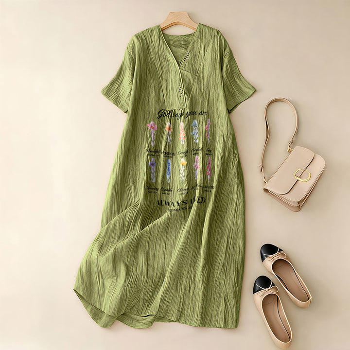 Christianartworkshop God Says You Are Always Loved Floral V-Neck Short Sleeve Midi Dress - image 11