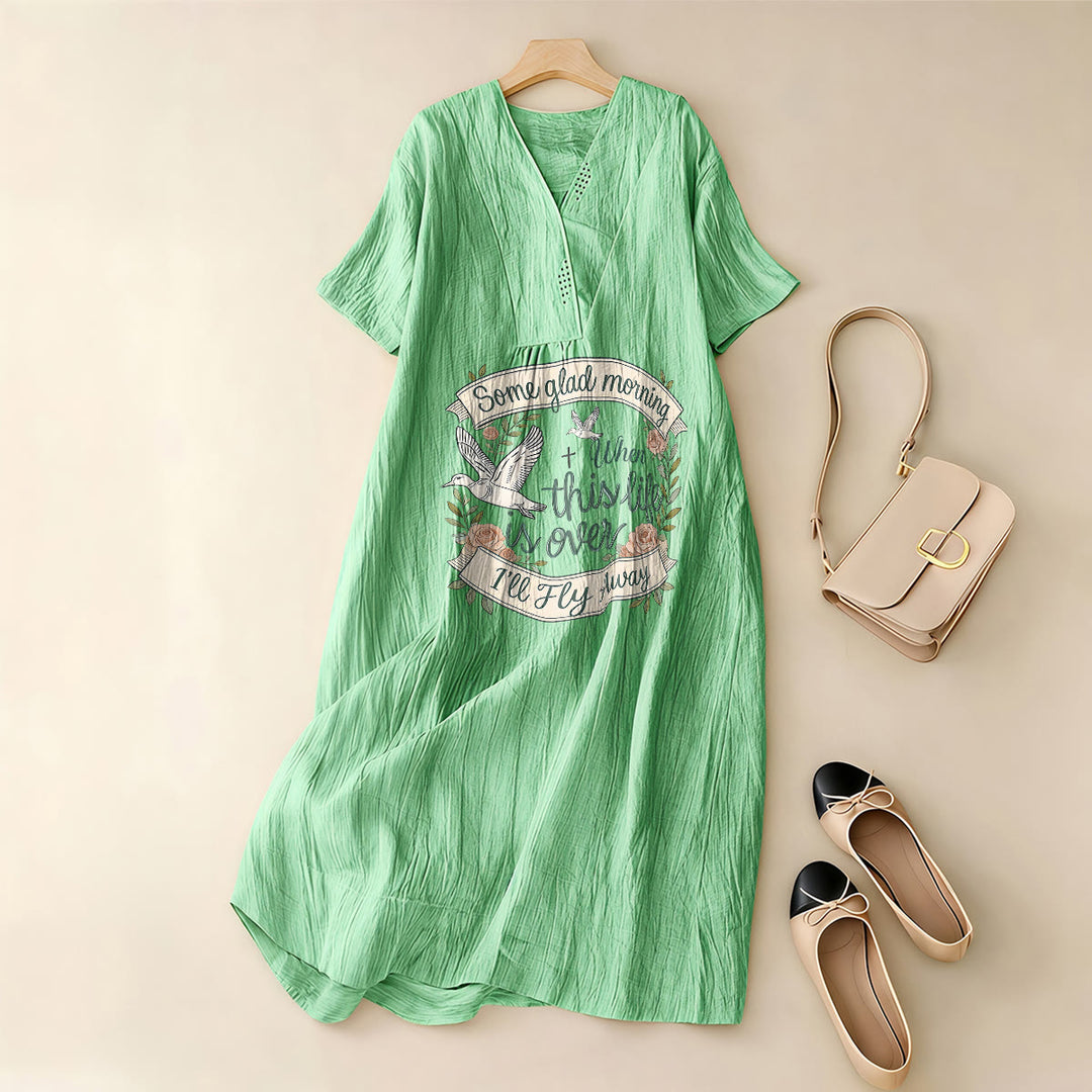 Christianartworkshop Some Glad Morning I'll Fly Away Floral Dove V-Neck Short Sleeve Midi Dress - image 3