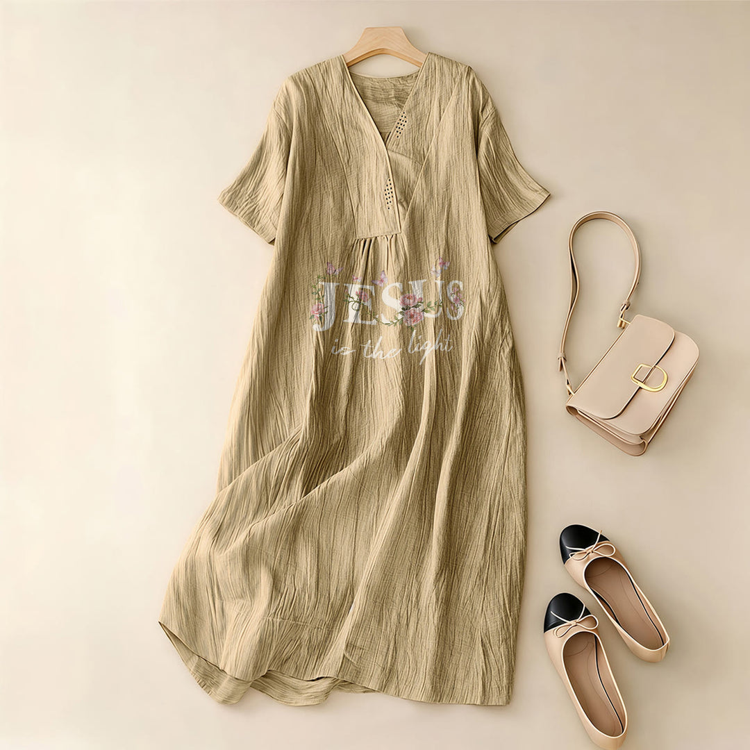 Christianartworkshop Jesus Is The Light Floral Butterfly V-Neck Short Sleeve Midi Dress - image 1