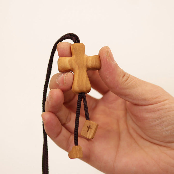 Christianartworkshop Refined Olive Wood Cross Pendant Necklace with Engraved Details: An Emblem of Unwavering Devotion - image 3