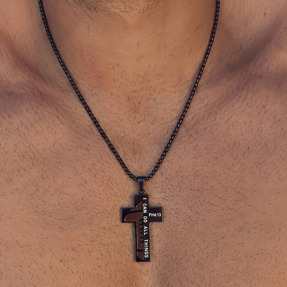 Christianartworkshop Timeless Football Cross Necklace with Scripture Engraving and Black & Silver Options - image 6