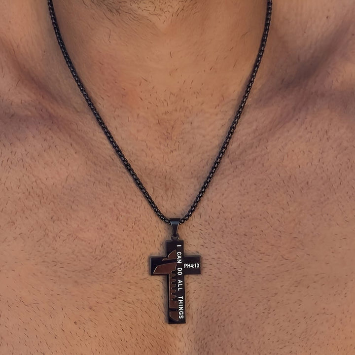 Christianartworkshop Timeless Football Cross Necklace with Scripture Engraving and Black & Silver Options - image 6