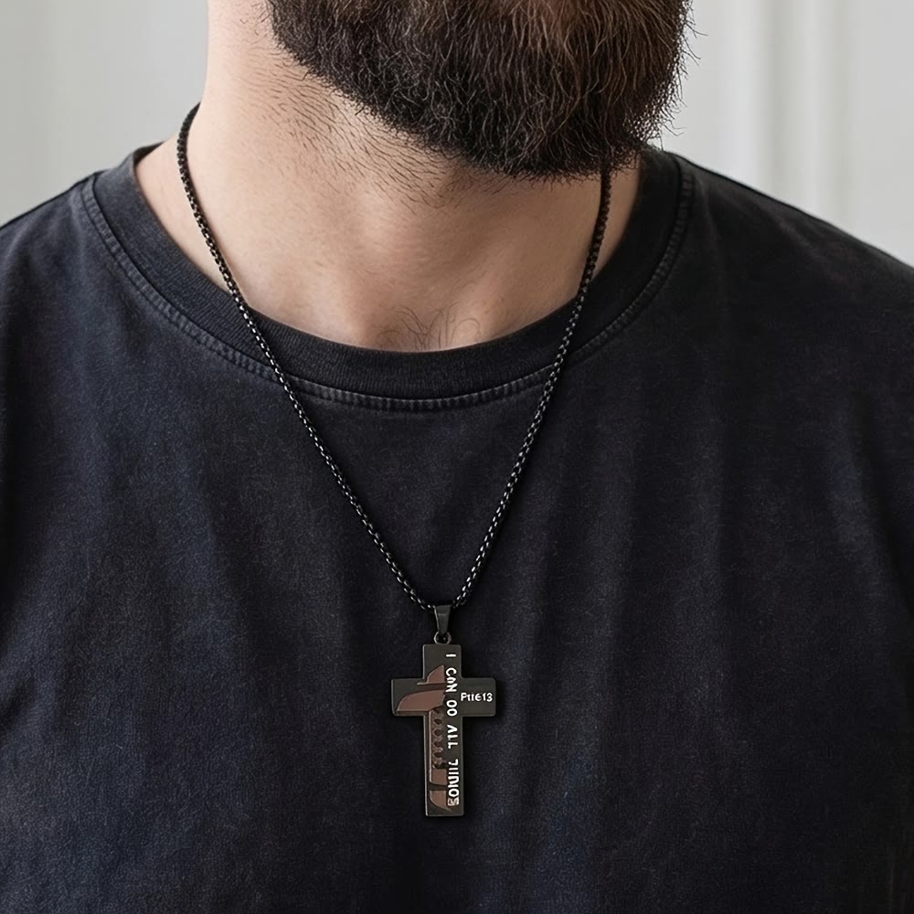 Christianartworkshop Timeless Football Cross Necklace with Scripture Engraving and Black & Silver Options - image 4