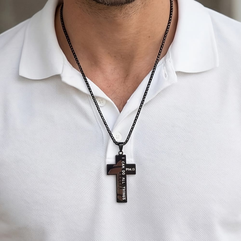 Christianartworkshop Timeless Football Cross Necklace with Scripture Engraving and Black & Silver Options - image 2