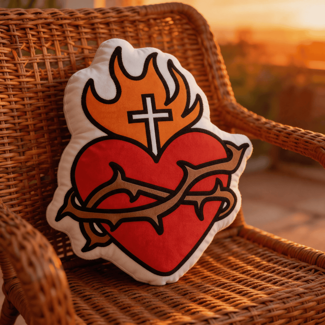 Christianartworkshop Sacred Heart Cross Flame Crown of Thorns Shaped Religious Throw Pillow - image 4
